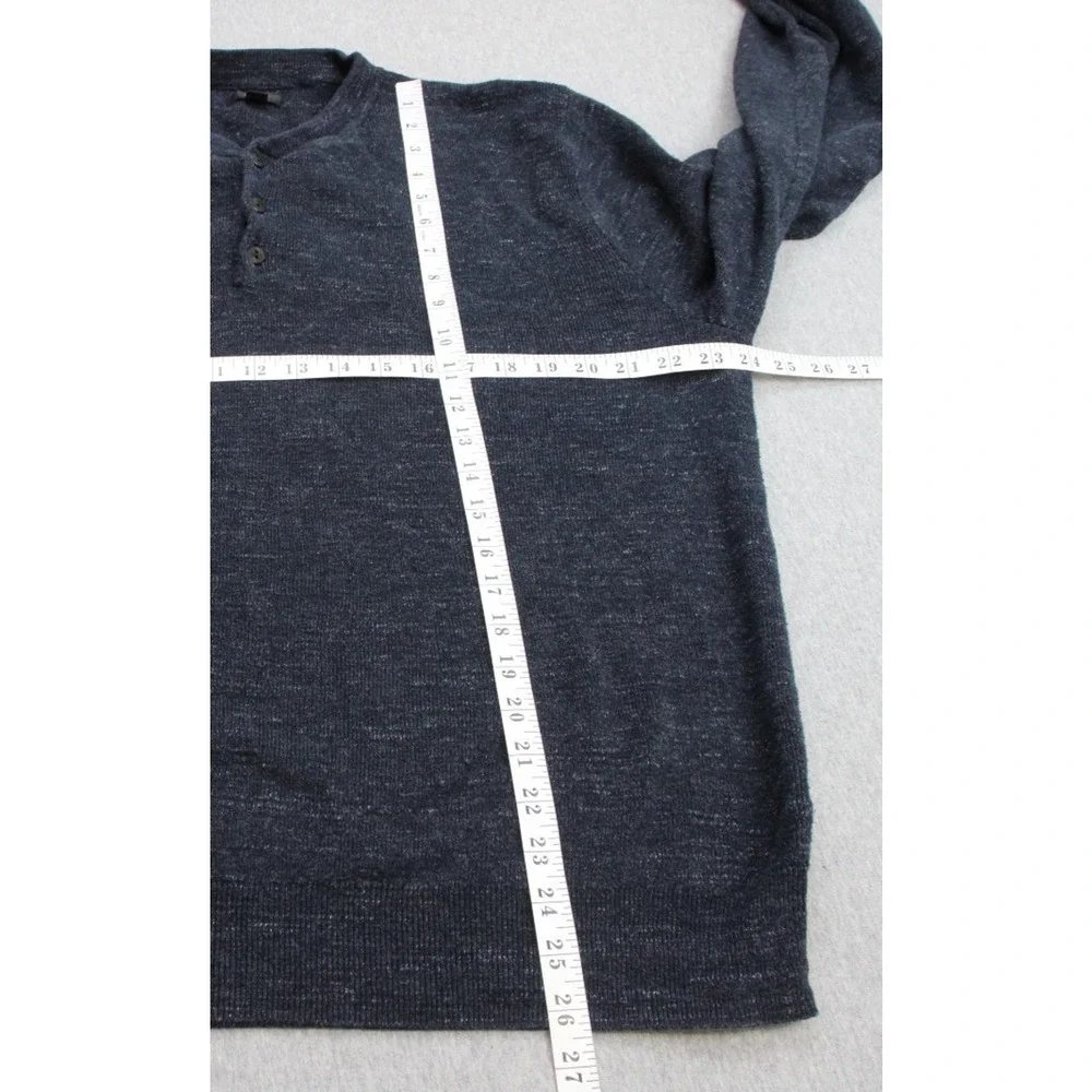 J Crew Sweater Mens XL Navy Blue 100% Cotton Tight Knit‎ Long Sleeve Henley Neck
